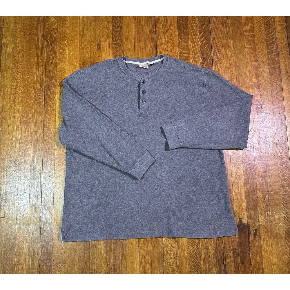 L.L.Bean Henley Shirt Mens XXL Tall Long Sleeve Waffle Knit Shirt Gray
